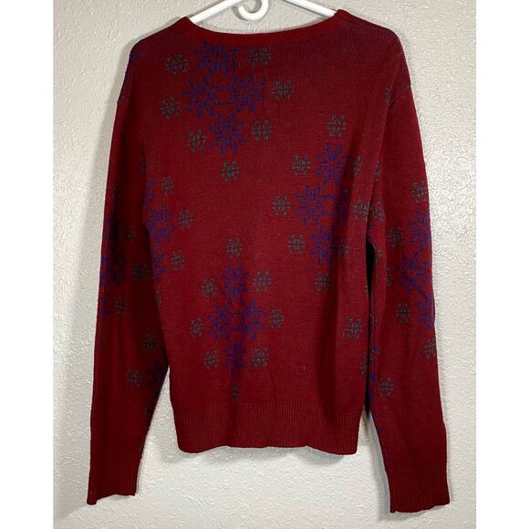 Vintage Mens Large Jantzen Red Sweater Made in USA Winter Snowflakes Crew neck - Picture 2 of 6